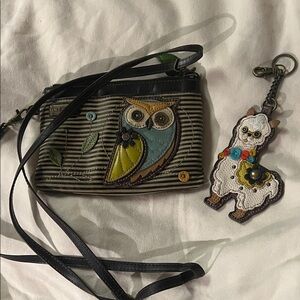 Chala Striped Owl Crossbody Bag damaged or missing strap with Alpaca Keychain as